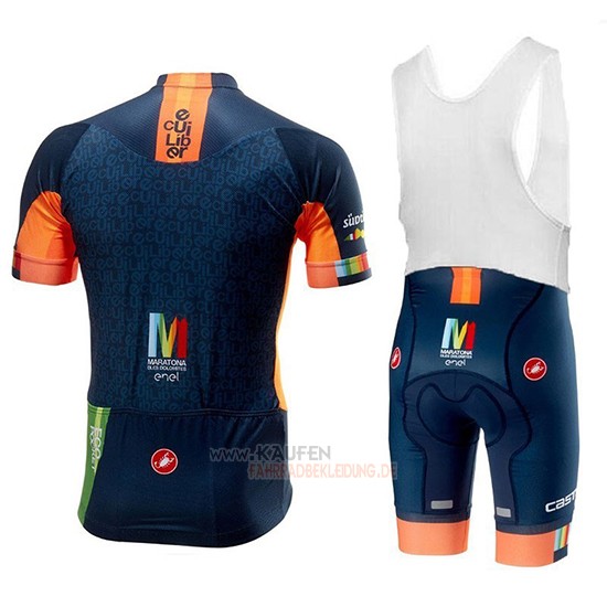 Castelli Maratona Dles Dolomites-Enel Kurzarmtrikot 2018 und Kurze Tragerhose Blau Orange
