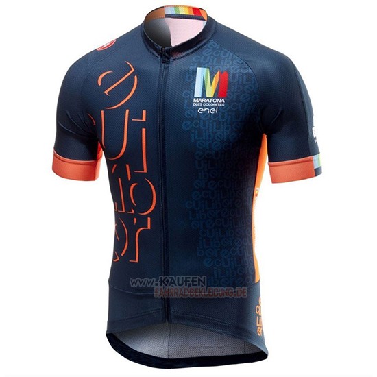 Castelli Maratona Dles Dolomites-Enel Kurzarmtrikot 2018 und Kurze Tragerhose Blau Orange