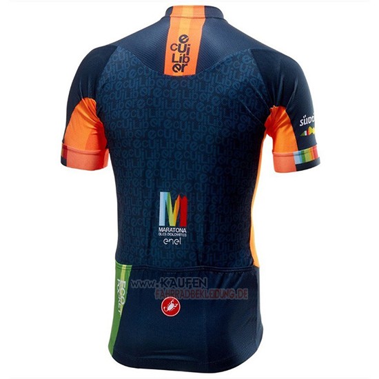Castelli Maratona Dles Dolomites-Enel Kurzarmtrikot 2018 und Kurze Tragerhose Blau Orange