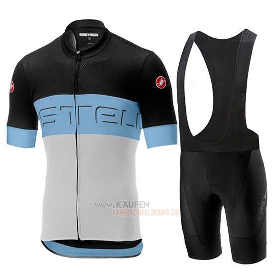 Castelli Prologo 6 Kurzarmtrikot 2019 und Kurze Tragerhose Shwarz Himmelblau Wei