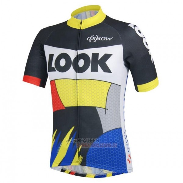 Look Gelb Kurzarmtrikot 2018 und Kurze Tragerhose Blau Shwarz