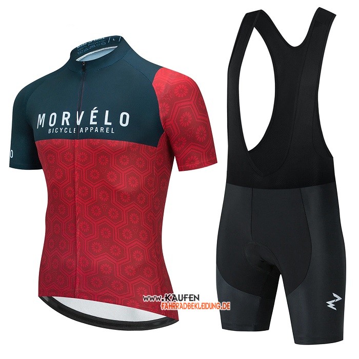 2021 Morvelo Kurzarmtrikot und Kurze Tragerhose Rot Tief Grun