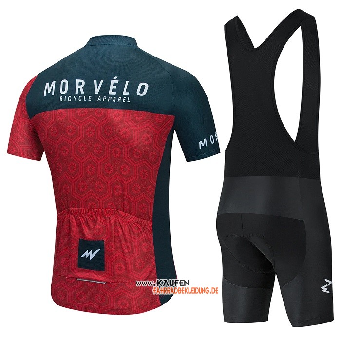2021 Morvelo Kurzarmtrikot und Kurze Tragerhose Rot Tief Grun