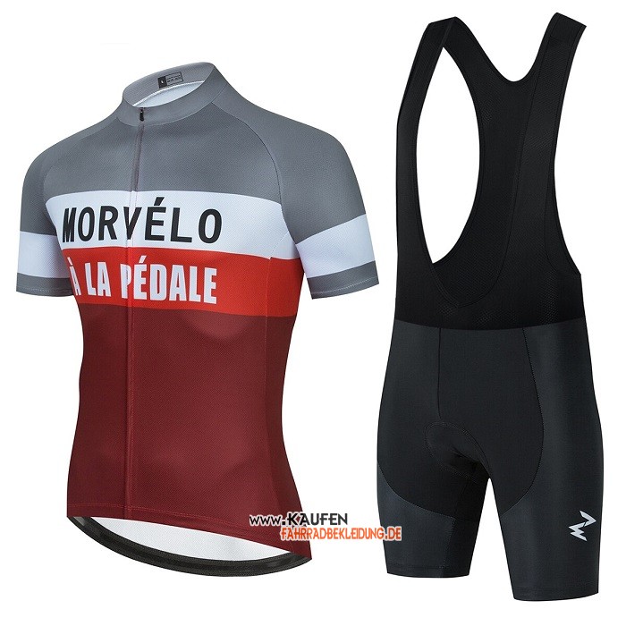 2021 Morvelo Kurzarmtrikot und Kurze Tragerhose Rot Wei Grau