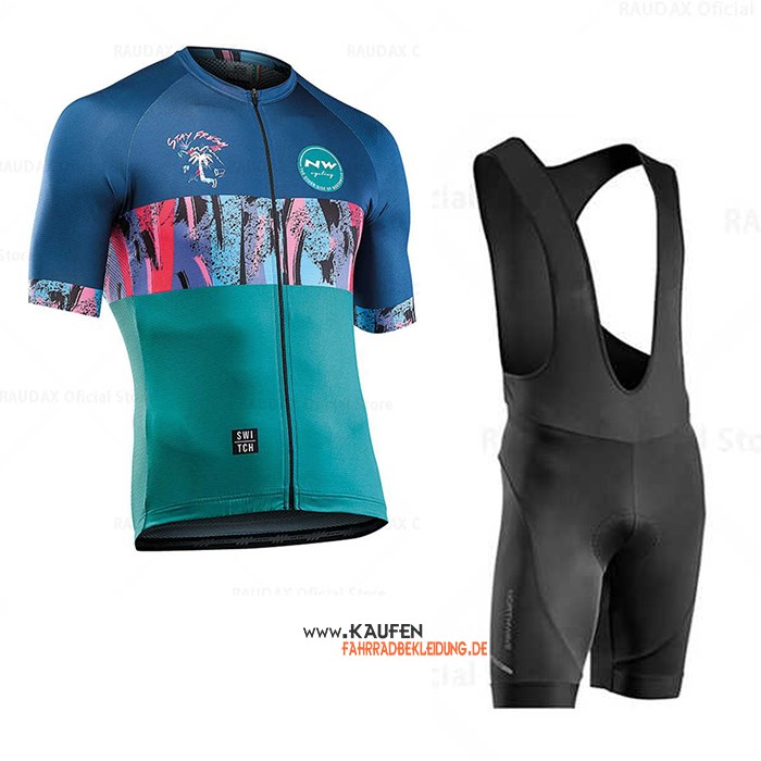 Northwave Kurzarmtrikot 2020 und Kurze Tragerhose Blau Grun