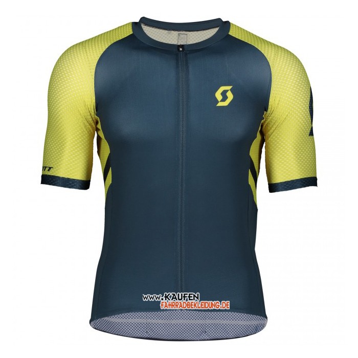Scott Kurzarmtrikot 2021 und Kurze Tragerhose Gelb Dunkel Blau