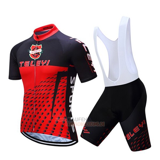 Teleyi Bike Kurzarmtrikot 2019 und Kurze Tragerhose Rot Shwarz