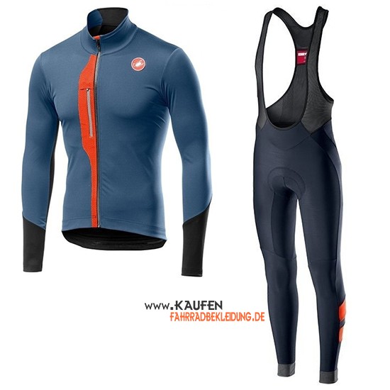 Castelli TRAS Langarmtrikot 2019 und Lange Tragerhose Blau Orange