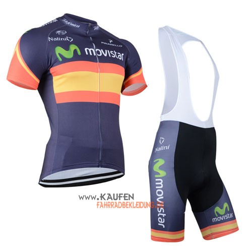 Movistar Team Kurzarmtrikot 2014 Und Kurze Trägerhose Shwarz Und