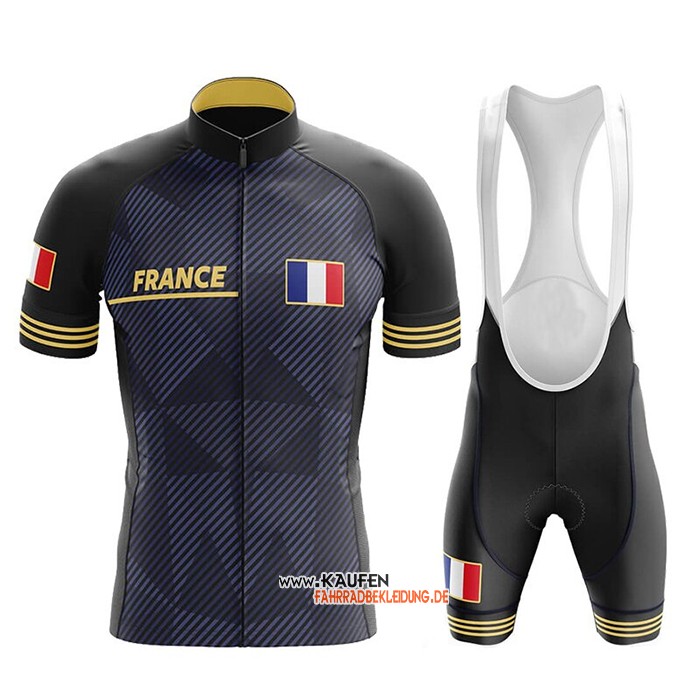 Campione Frankreich Kurzarmtrikot 2020 und Kurze Tragerhose Tief Blau Gelb