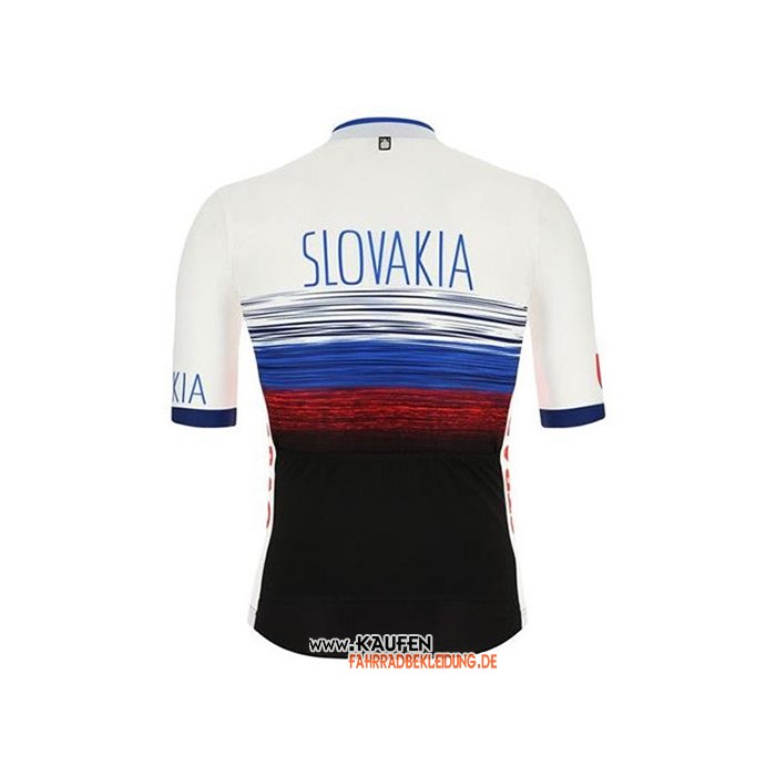Slowakische Republik Kurzarmtrikot 2020 und Kurze Tragerhose Wei Shwarz Blau