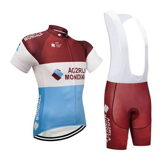 Ag2r La Mondiale Kurzarmtrikot 2018 und Kurze Tragerhose Braun Und wei