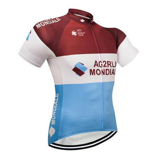 Ag2r La Mondiale Kurzarmtrikot 2018 und Kurze Tragerhose Braun Und wei