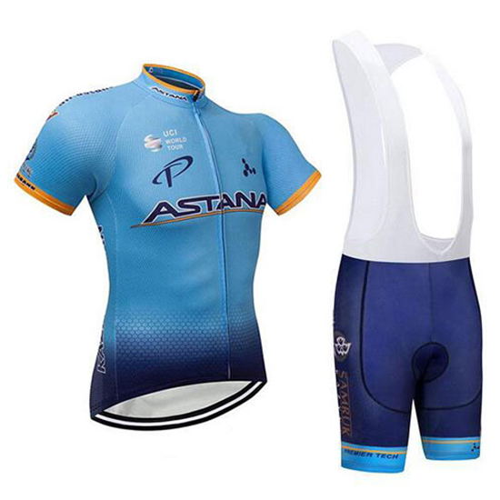 Astana Kurzarmtrikot 2018 und Kurze Tragerhose Blau