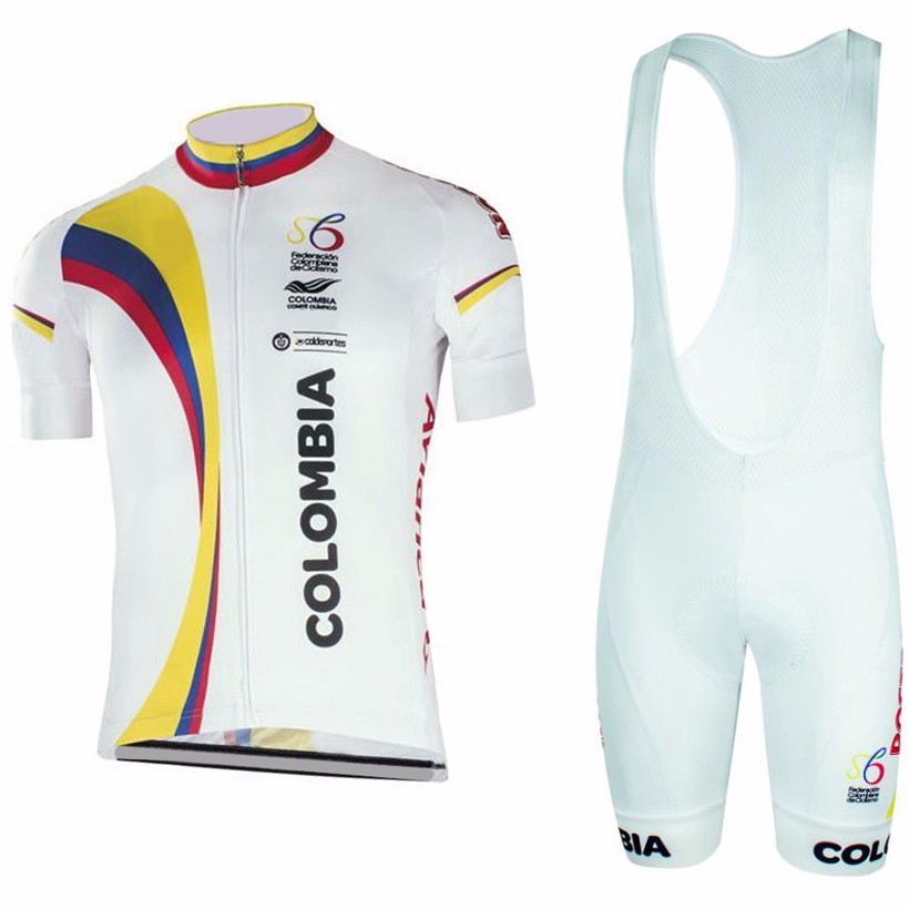 Colombia Kurzarmtrikot 2017 und Kurze Tragerhose Wei