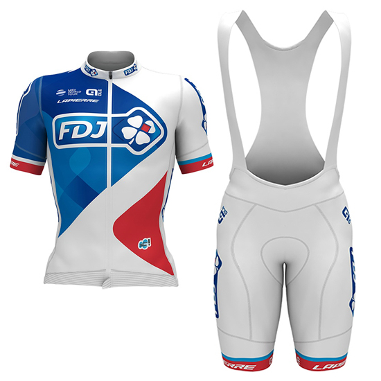 FDJ Kurzarmtrikot 2017 und Kurze Tragerhose Wei