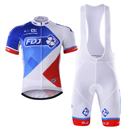 FDJ Kurzarmtrikot 2017 und Kurze Tragerhose Wei und hellblau