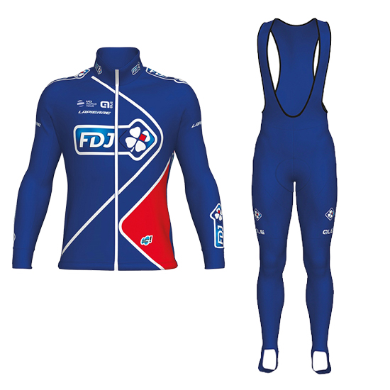 FDJ Langarmtrikot 2017 und Lange Tragerhose blau