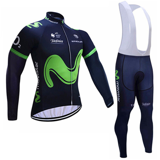 Movistar Langarmtrikot 2017 und Lange Tragerhose shwarz