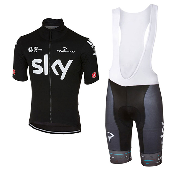 Sky Kurzarmtrikot 2017 und Kurze Tragerhose dunkel shwarz