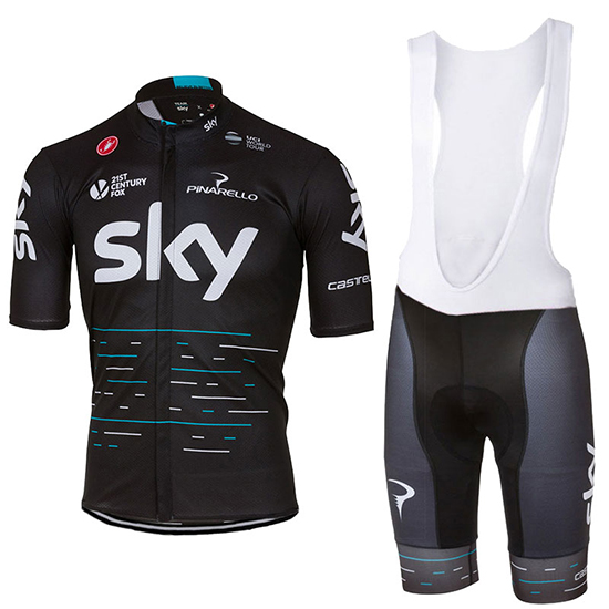 Sky Kurzarmtrikot 2017 und Kurze Tragerhose shwarz