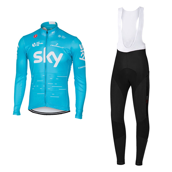 Sky Langarmtrikot 2017 und Lange Tragerhose himmelblau