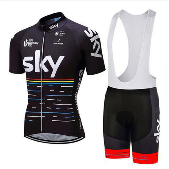 Sky Kurzarmtrikot 2018 und Kurze Tragerhose Shwarz Und rot