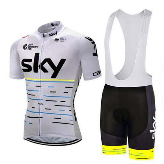 Sky Kurzarmtrikot 2018 und Kurze Tragerhose Wei Und gelb