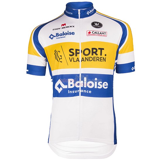 Sport Vlaanderen Baloise Kurzarmtrikot 2016 Und Kurze Tragerhose Weiu Und Gelb 