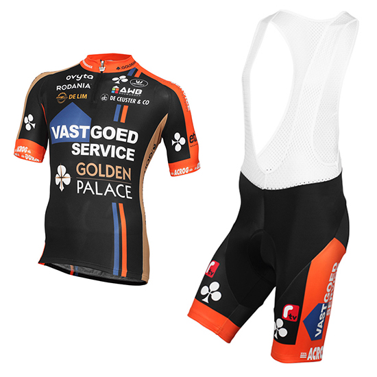 Vastgoedservice Golden Palace Kurzarmtrikot 2015 Und Kurze Tragerhose Shwarz Und Orange