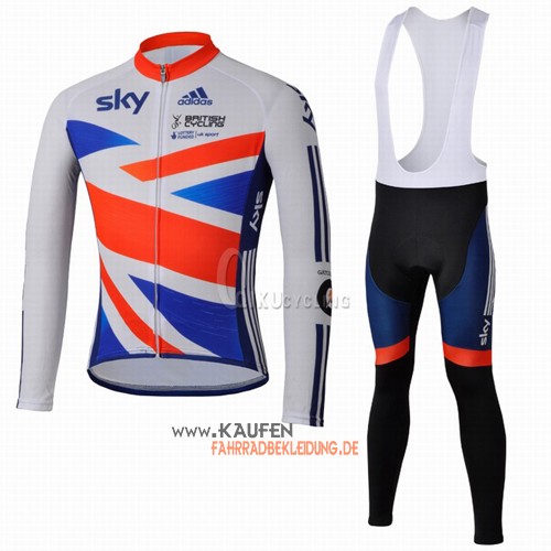 Sky Langarmtrikot 2013 Und Lange Trägerhose Weiß Und Orange