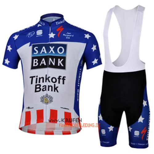 SaxoBank Kurzarmtrikot 2013 Und Kurze Trägerhose Blau Und Weiß