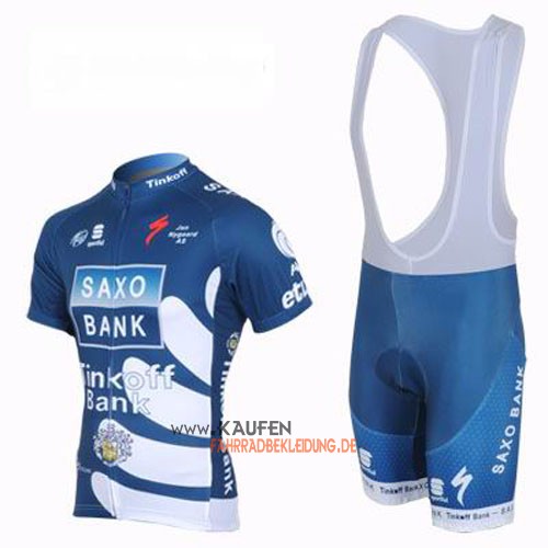 SaxoBank Kurzarmtrikot 2013 Und Kurze Trägerhose Blau Und Weiß