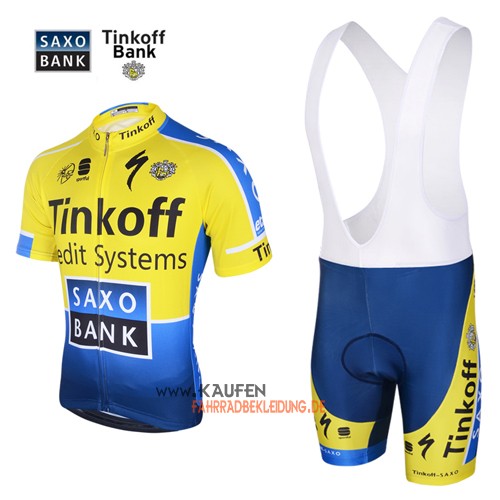 SaxoBank Kurzarmtrikot 2014 Und Kurze Trägerhose Gelb Und Blau