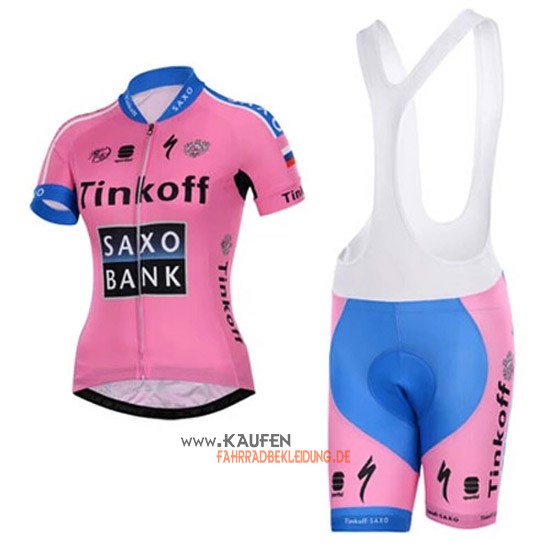 Frau Saxo Bank Kurzarmtrikot 2015 Und Kurze Trägerhose Pink Und