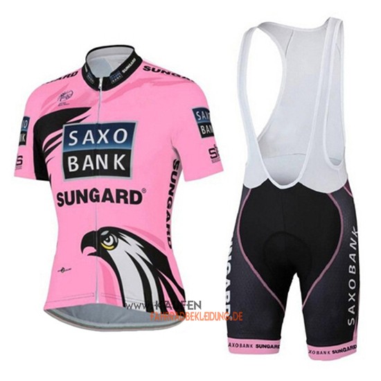 Frau Saxo Bank Langarmtrikot 2015 Und Kurze Trägerhose Pink Und