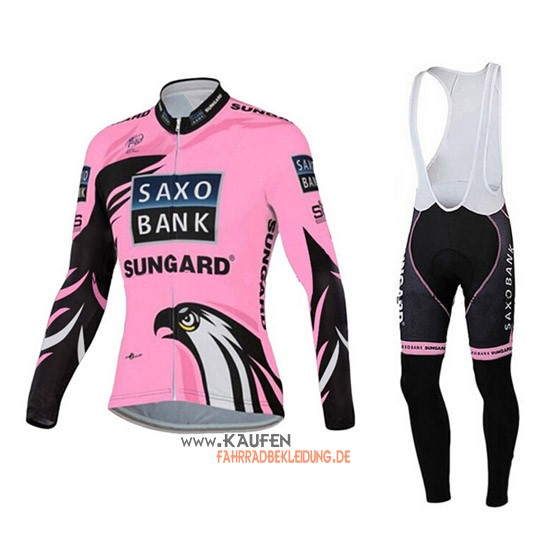 Frau Saxo Bank Langarmtrikot 2015 Und Lange Trägerhose Pink Und