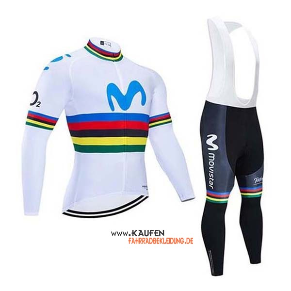 UCI Weltmeister Movistar Langarmtrikot 2020 und Lange Tragerhose Wei Blau