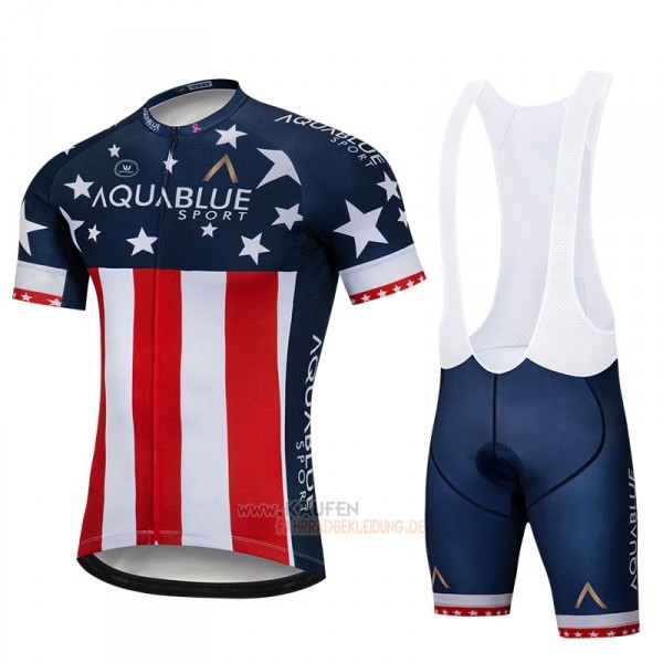 Aqua Blue Sport Campione USA Kurzarmtrikot 2018 und Kurze Tragerhose Blau