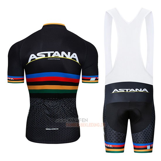 UCI Mondo Campione Movistar Kurzarmtrikot 2019 und Kurze Tragerhose Shwarz Wei