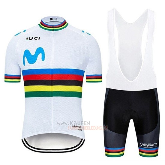 UCI Mondo Campione Movistar Kurzarmtrikot 2019 und Kurze Tragerhose Wei