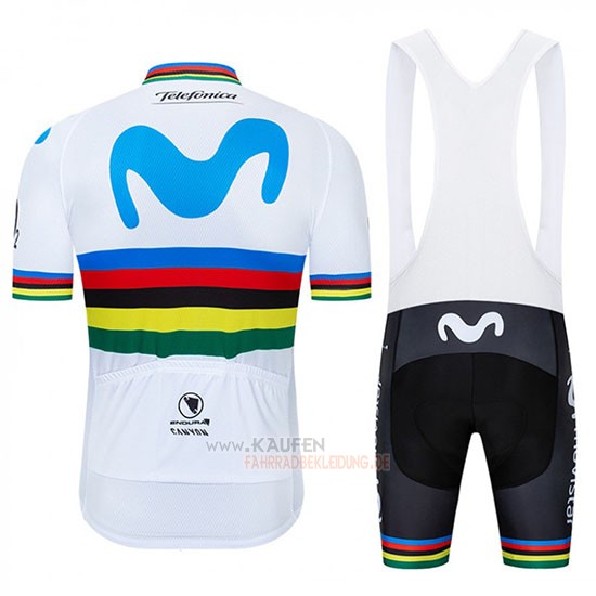 UCI Mondo Campione Movistar Kurzarmtrikot 2019 und Kurze Tragerhose Wei Blau