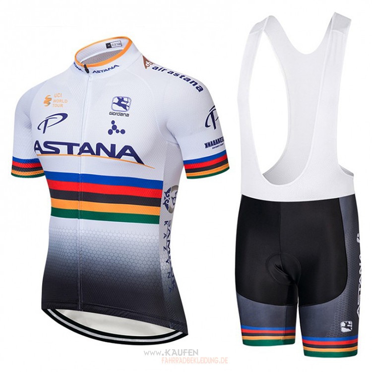 UCI Mondo Champion Astana Kurzarmtrikot 2018 Und Kurze Tragerhose Wei