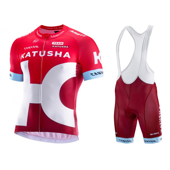 Katusha Kurzarmtrikot 2016 Und kurze TrägerhoseWeiß Und Rot