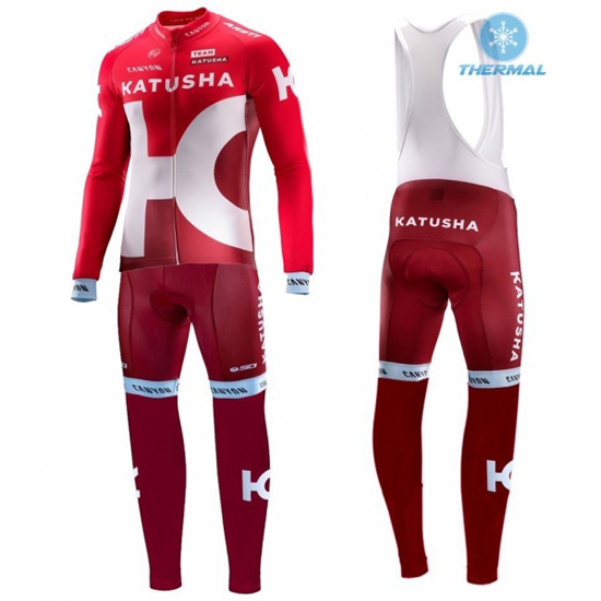 Katusha Langarmtrikot 2016 Und Lange TrägerhoseWeiß Und Rot