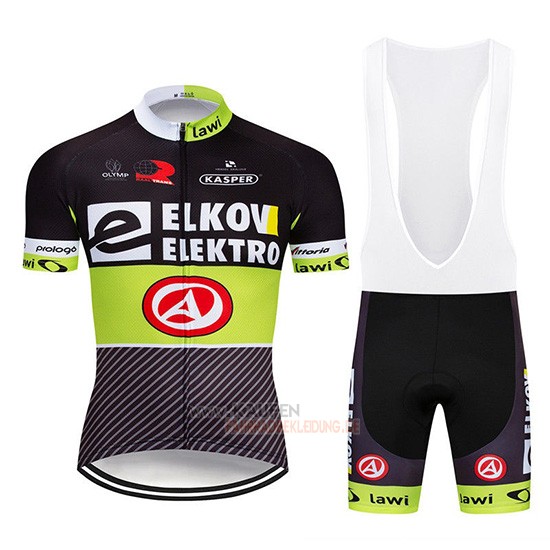 Elkov Elektro Kurzarmtrikot 2019 und Kurze Tragerhose Shwarz Grun