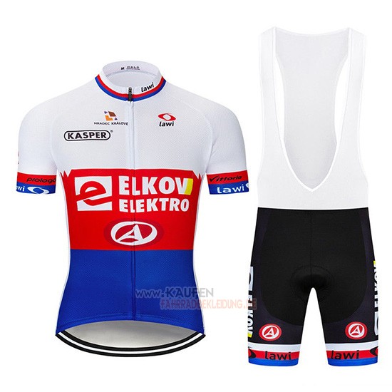 Elkov Elektro Kurzarmtrikot 2019 und Kurze Tragerhose Wei Rot Blau