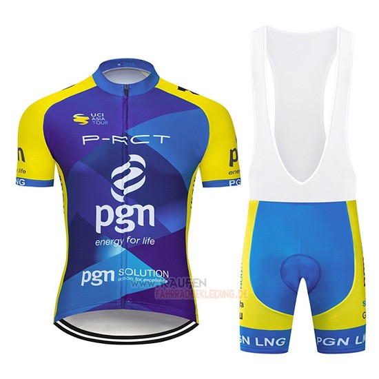 PGN Kurzarmtrikot 2019 und Kurze Tragerhose Blau Auf Gelb