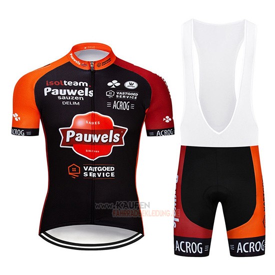 Pauwels Kurzarmtrikot 2019 und Kurze Tragerhose Shwarz Orange