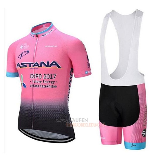 Astana Kurzarmtrikot 2018 und Kurze Tragerhose Klar Rosa